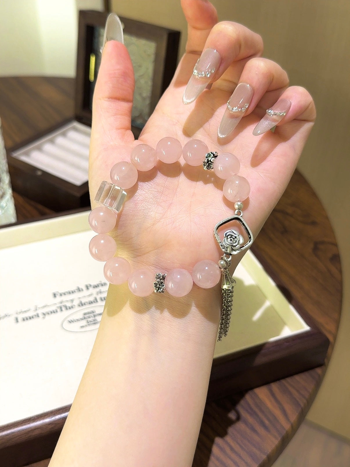 ▫️▪️ Pink crystal white crystal sugar cube bracelet